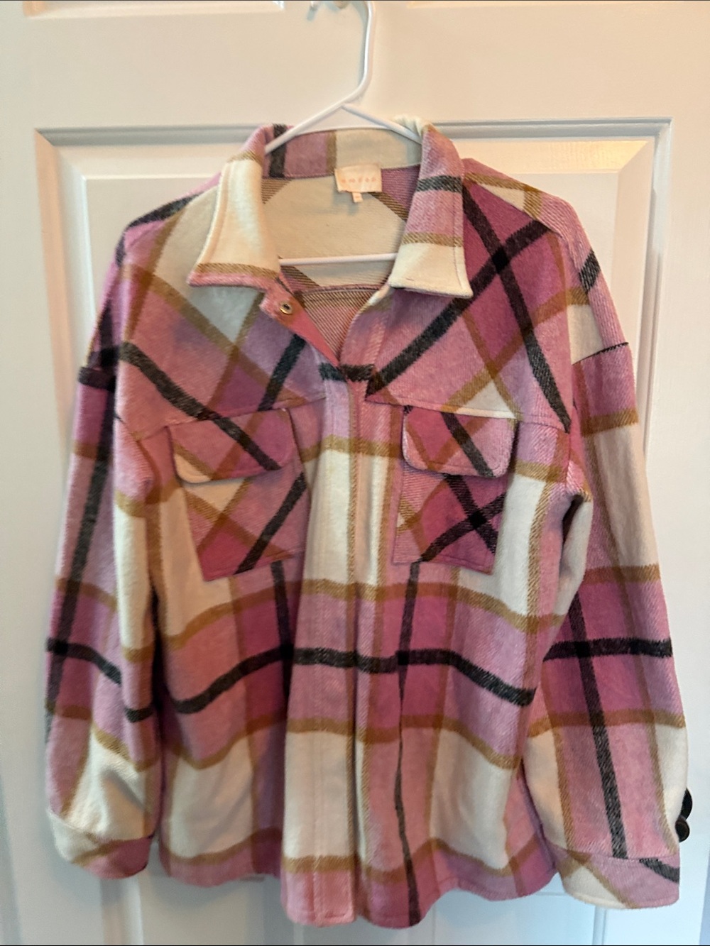 entro Pink Plaid Utility Jacket with Cream and Tan Accents